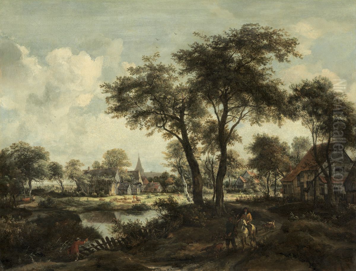 Village near a Pool Oil Painting by Meindert Hobbema