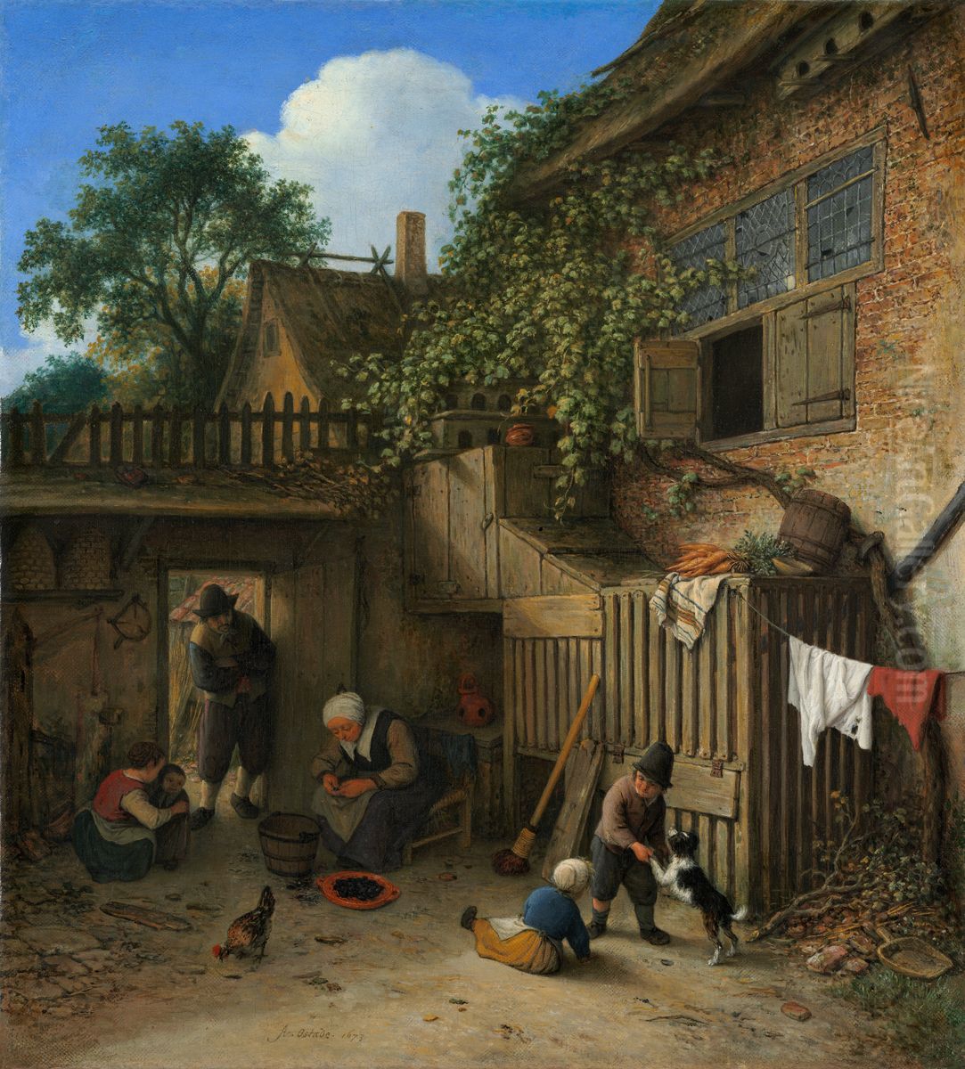 The Cottage Dooryard Oil Painting by Adriaen van Ostade