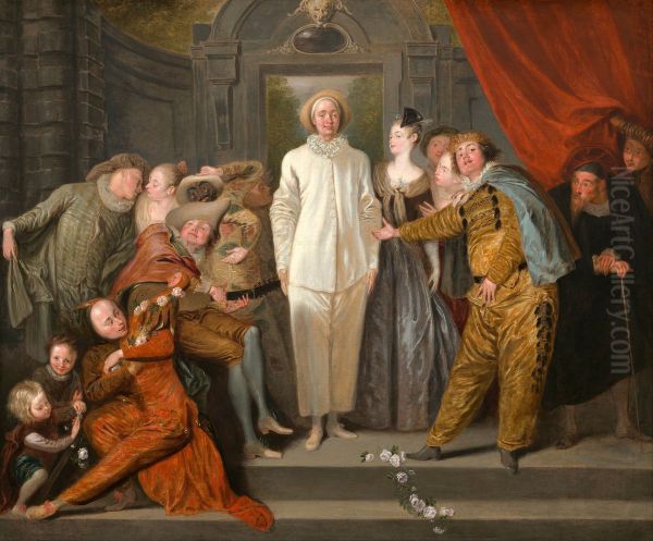 The Italian Comedians Oil Painting by Jean-Antoine Watteau