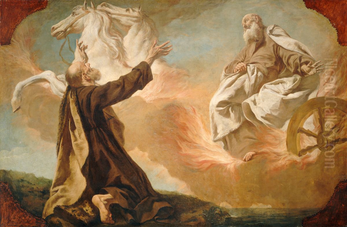 Elijah Taken Up in a Chariot of Fire Oil Painting by Giuseppe Angeli