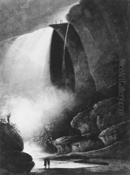 Niagara Falls-Table Rock by Moonlight Oil Painting by Pavel Svinyin