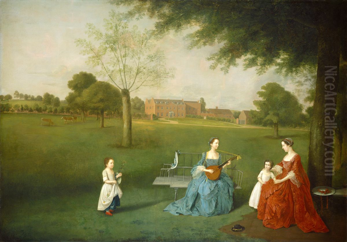 Members of the Maynard Family in the Park at Waltons Oil Painting by Arthur Devis