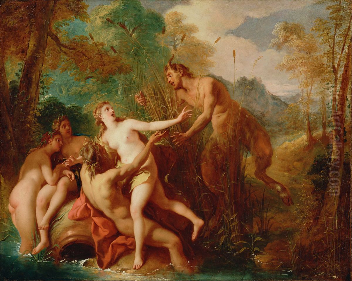Pan   and  Syrinx Oil Painting by Jean-Francois de Troy