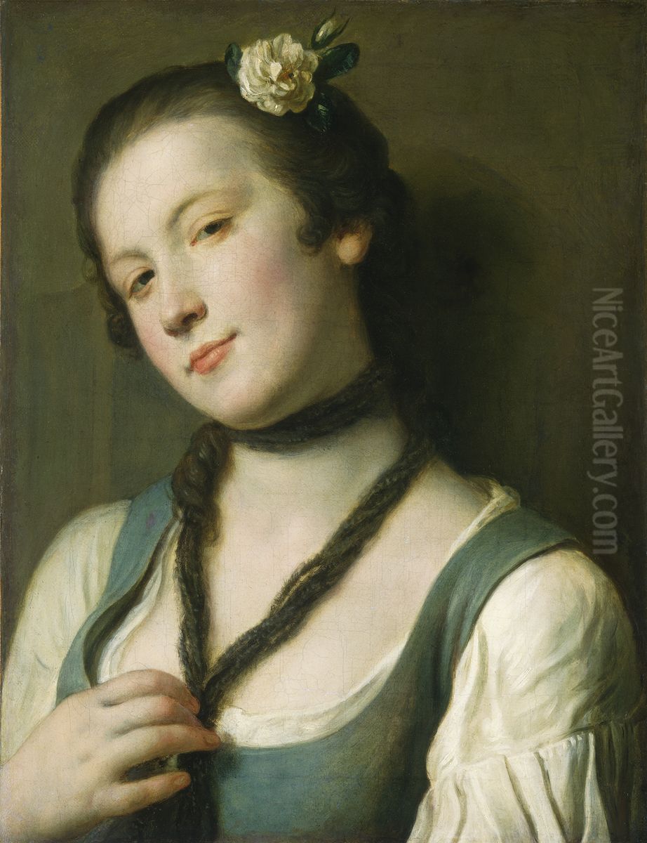 A Girl with a Flower in Her Hair Oil Painting by Pietro Rotari