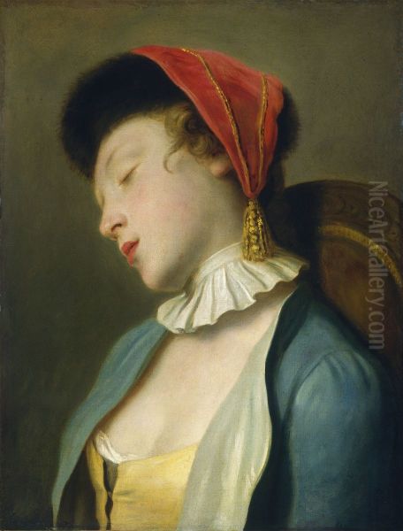 A Sleeping Girl Oil Painting by Pietro Rotari