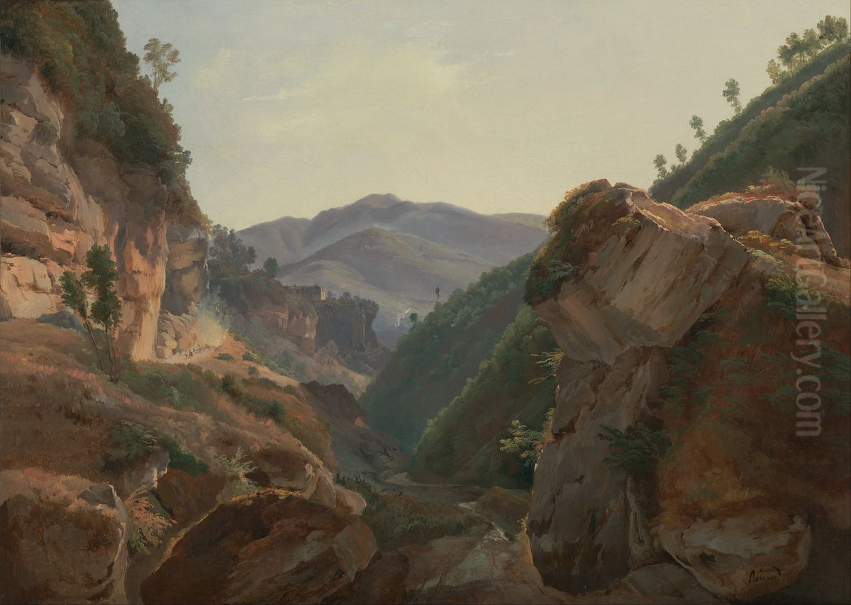 Mountain Landscape with Road to Naples Oil Painting by Jean-Charles-Joseph Remond