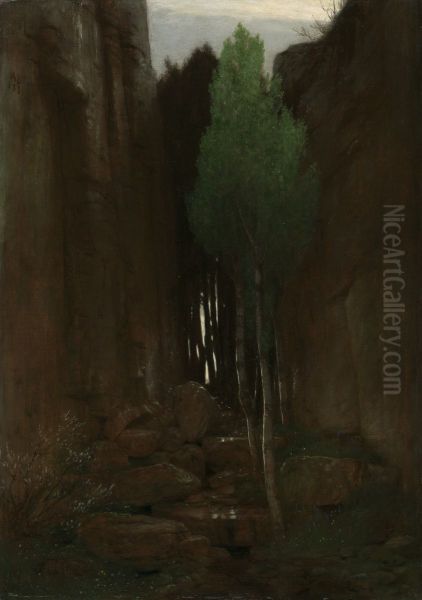 Spring in a Narrow Gorge Oil Painting by Arnold Bocklin