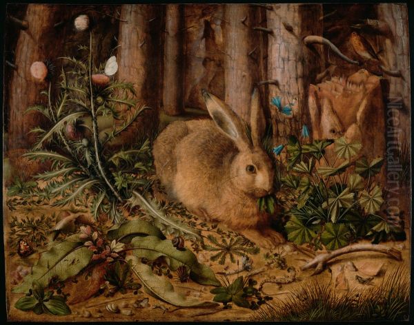 A Hare in the Forest Oil Painting by Hans Hoffmann