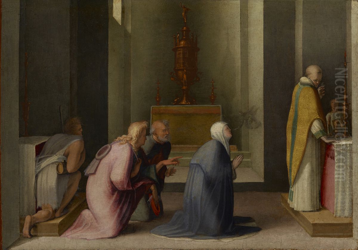 The Miraculous Communion of Saint Catherine of Siena Oil Painting by Domenico Beccafumi The Miraculous Communion of Saint Catherine of Siena Oil Painting by Domenico Beccafumi