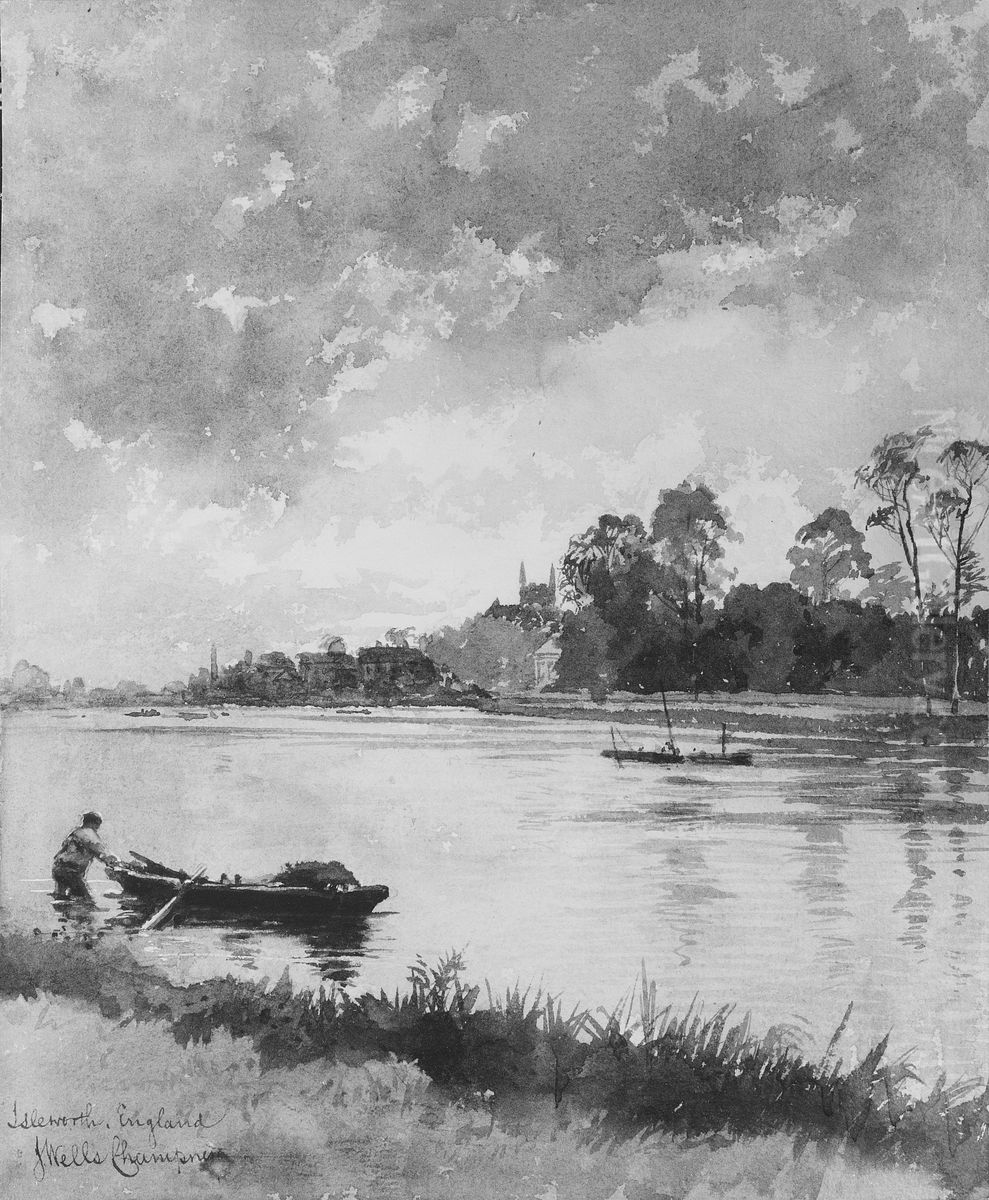 River Scene in England Oil Painting by James Wells Champney