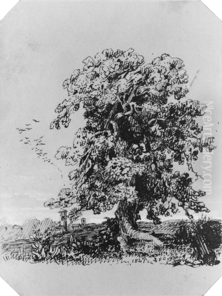 Landscape with Tree and a Village in the Distance (from Cropsey Album) Oil Painting by Jasper Francis Cropsey