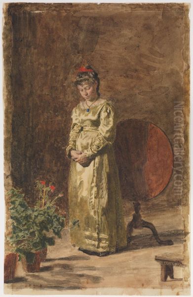 Young Girl Meditating Oil Painting by Thomas Cowperthwait Eakins