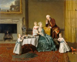 John Peyto-Verney, 14th Baron Willoughby de Broke(1738-1816), and his Family in the Breakfast Room at Compton Verney. At home in Compton Verney House, Warwickshire, built by him 1762-8.