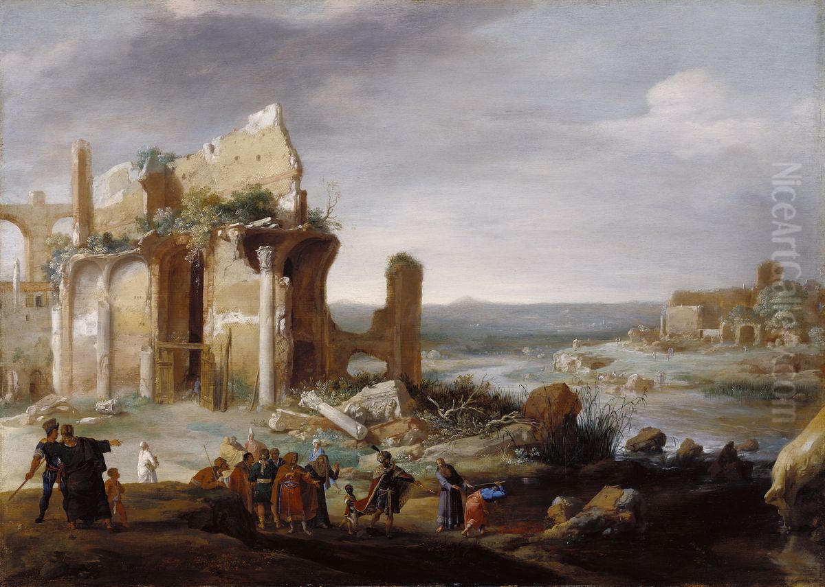 Moses and Aaron Changing the Rivers of Egypt to Blood Oil Painting by Bartholomeus Breenbergh