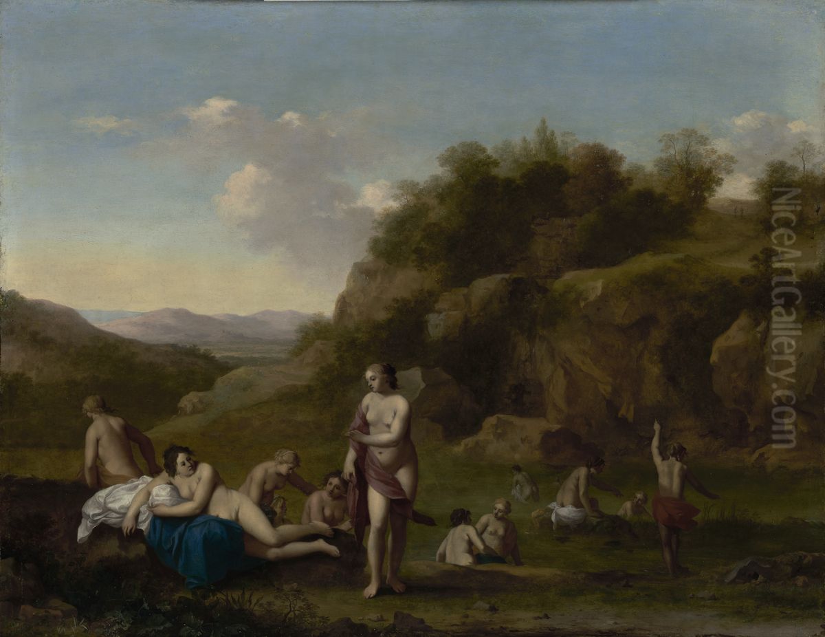 Landscape with Bathing Nudes Oil Painting by Cornelius van Poelenburgh
