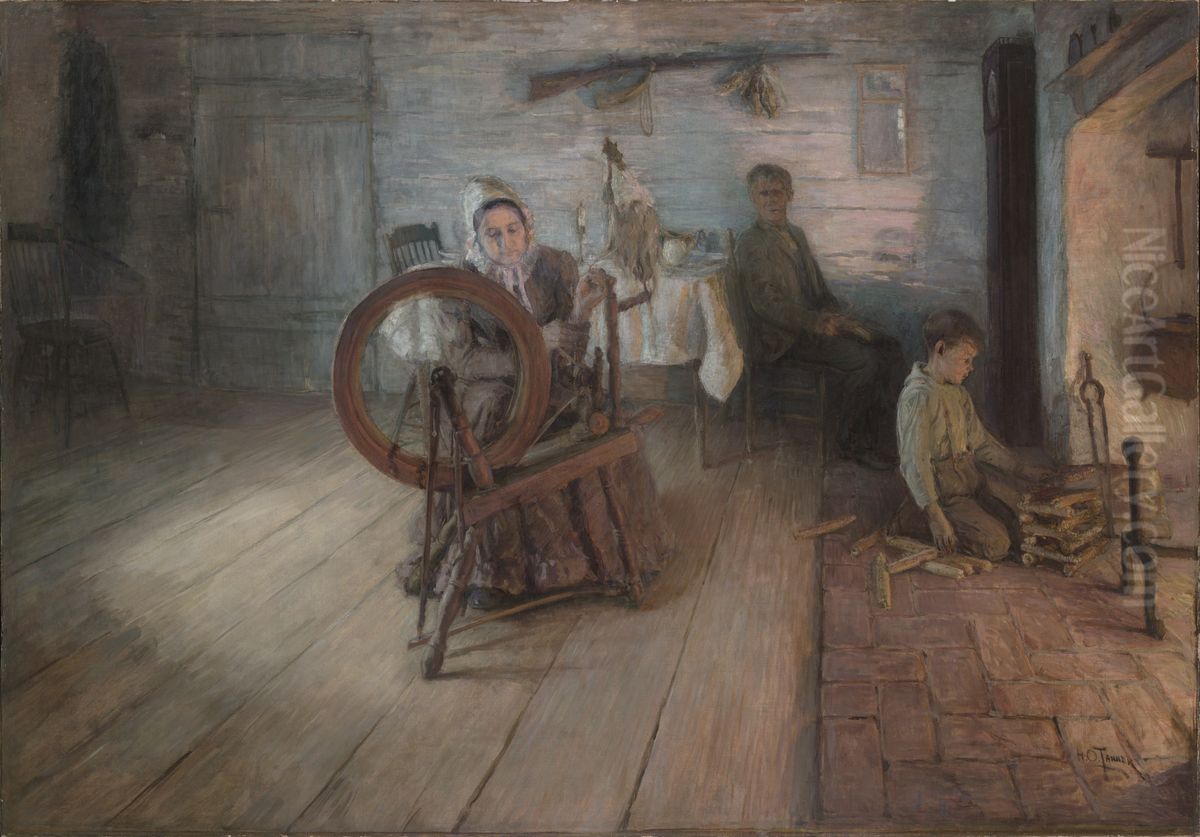 Spinning By Firelight - The Boyhood of George Washington Gray Oil Painting by Henry Ossawa Tanner