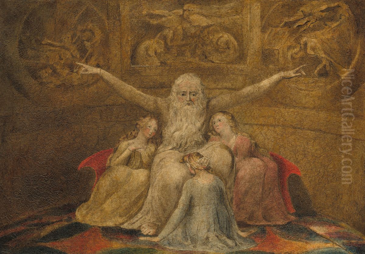 Job and His Daughters Oil Painting by William Blake