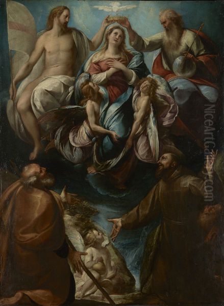 Coronation of the Virgin with Saints Joseph and Francis of Assisi Oil Painting by Giulio Cesare Procaccini