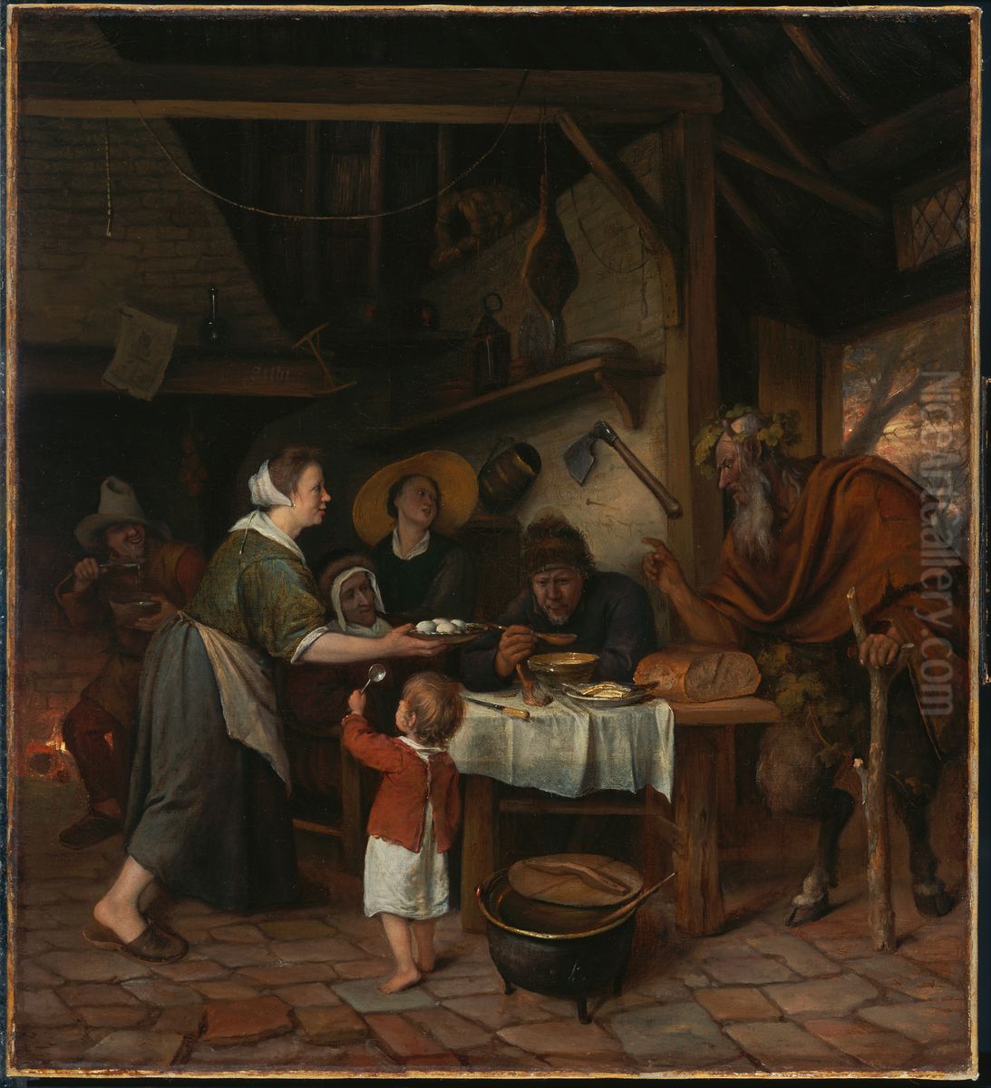 The Satyr and the Peasant Family Oil Painting by Jan Steen