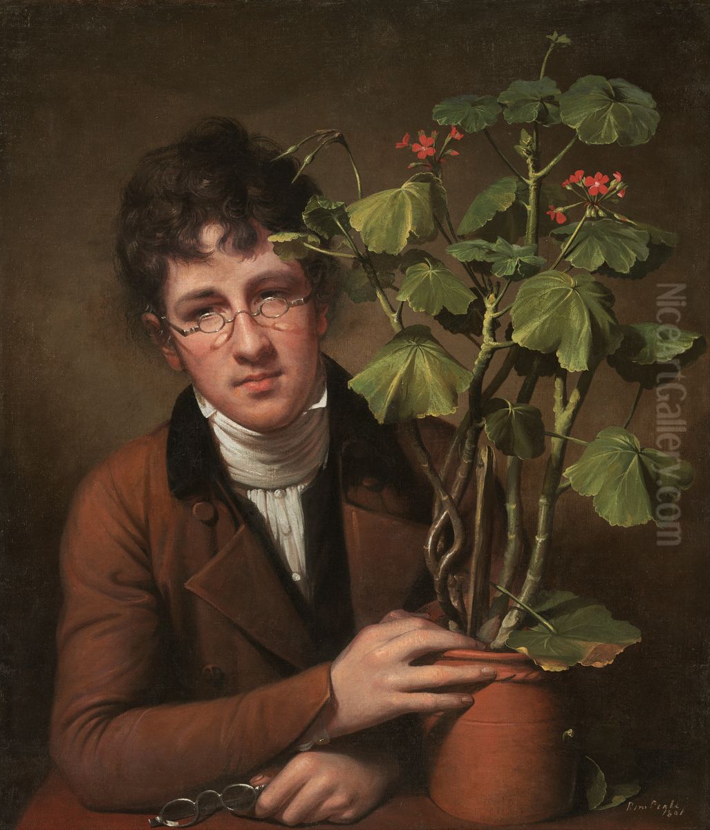 Rubens Peale with a Geranium Oil Painting by Rembrandt Peale