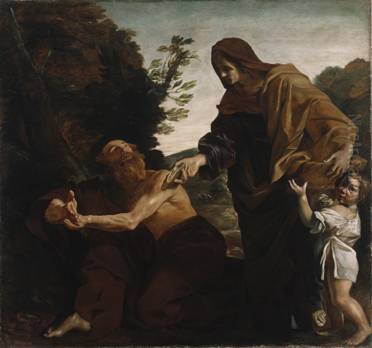 Elijah Receiving Bread from the Widow of Zarephath Oil Painting by Giovanni Lanfranco