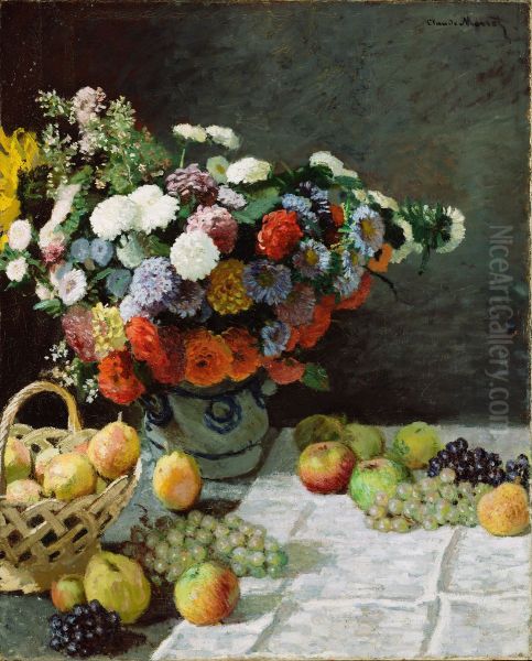 Still Life with Flowers and Fruit Oil Painting by Claude Monet