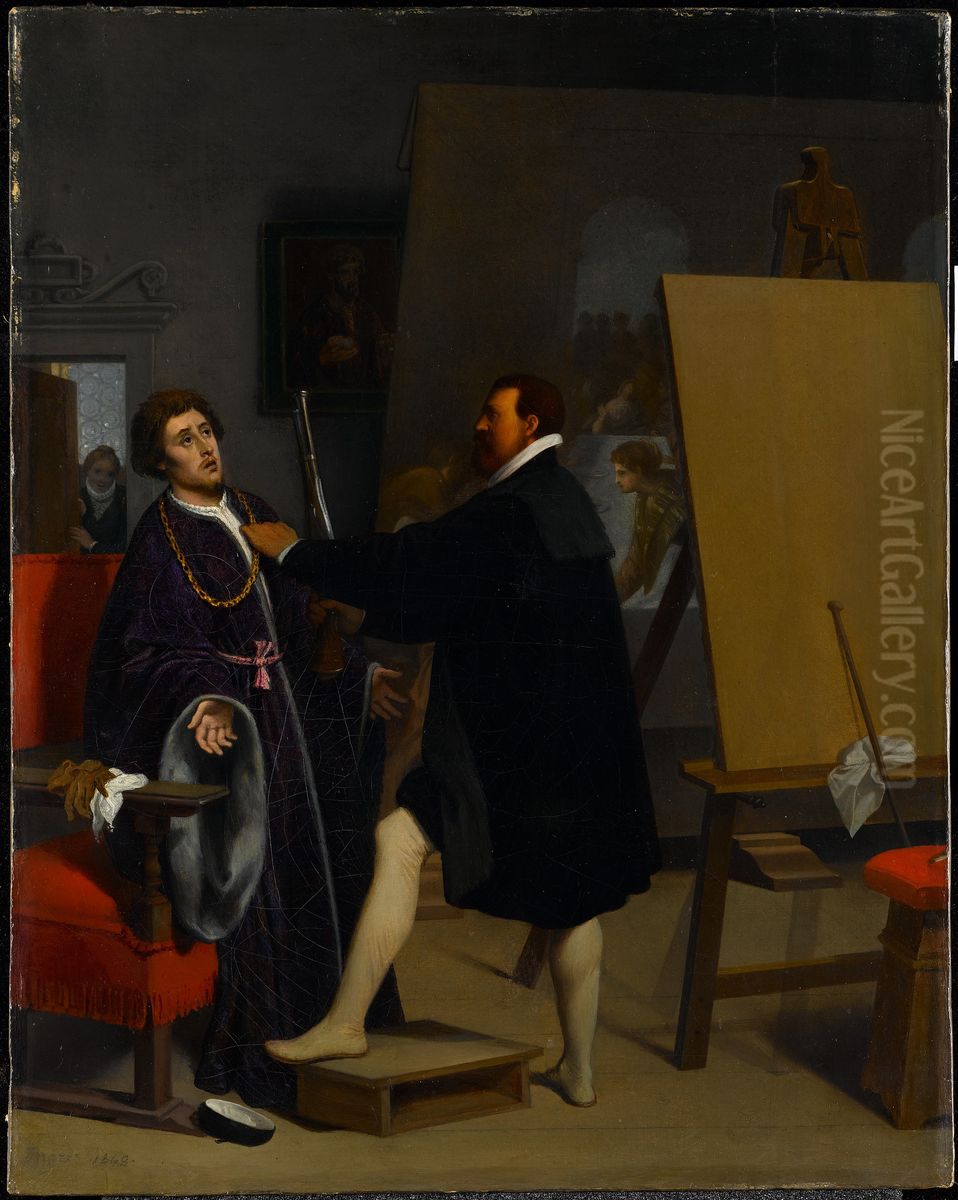 Aretino in the Studio of Tintoretto Oil Painting by Jean Auguste Dominique Ingres