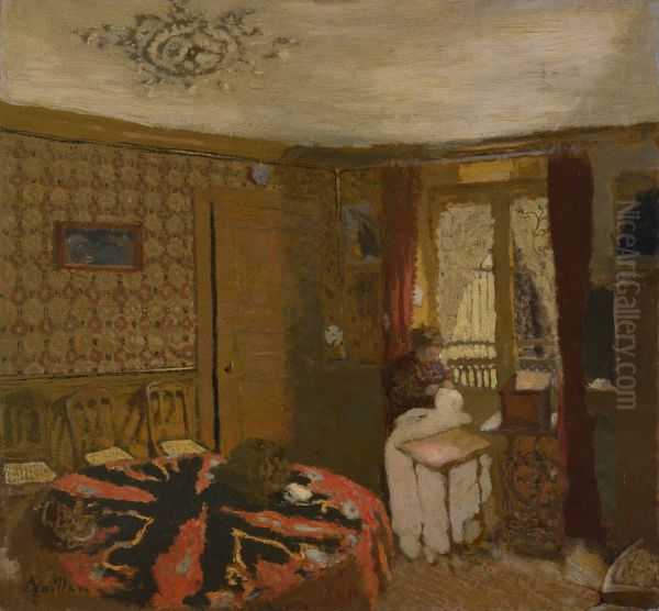Mme Vuillard Sewing by the Window, rue Truffaut Oil Painting by Edouard Vuillard