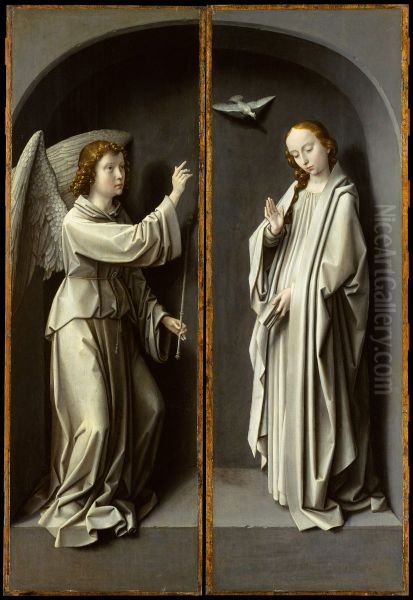 Archangel Gabriel; The Virgin Annunciate Oil Painting by Gerard David