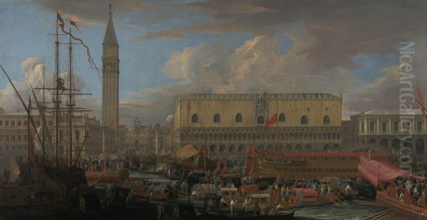 The Bucintoro Departing from the Bacino di San Marco Oil Painting by Luca Carlevarijs