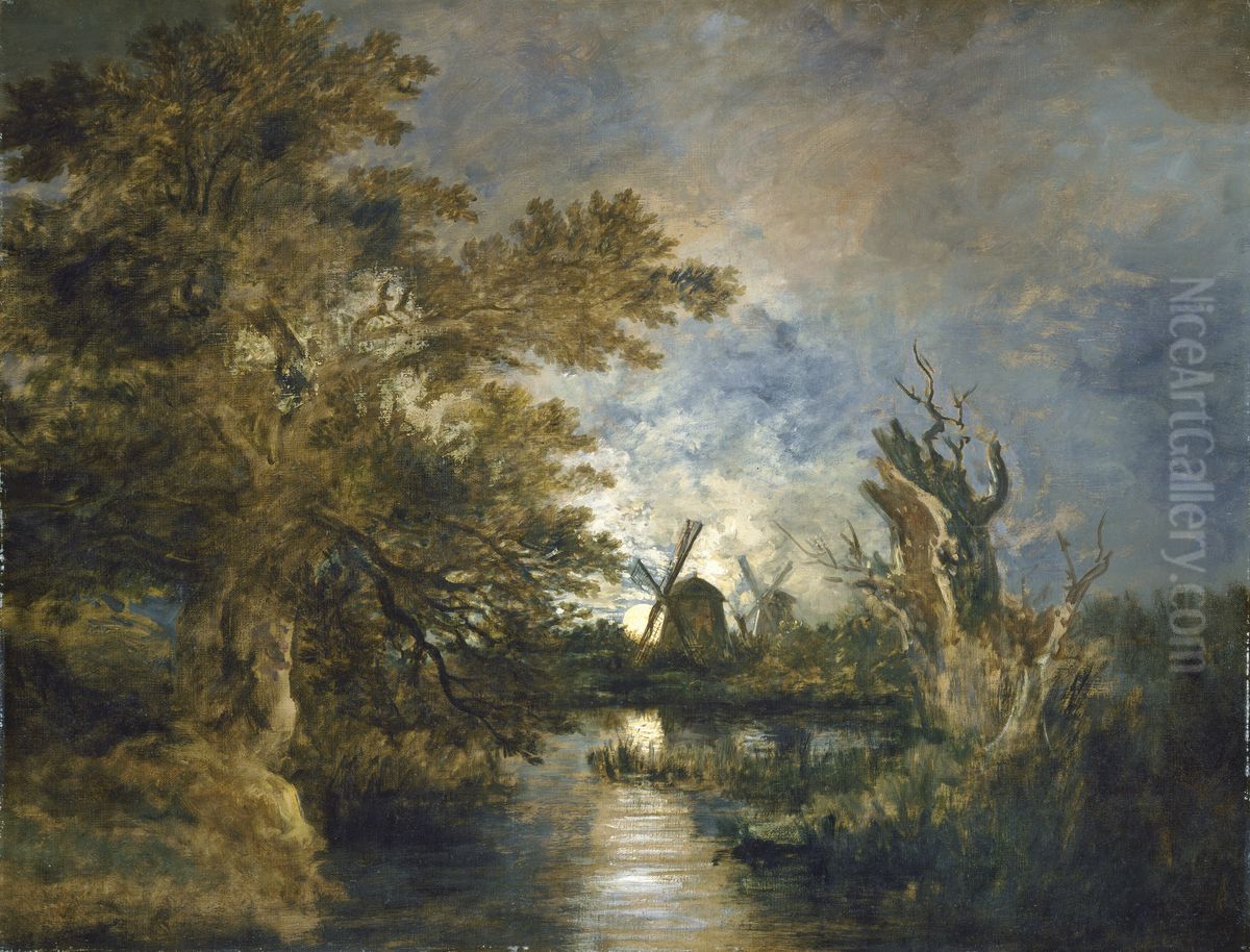 Moonlight on the Yare Oil Painting by unknown