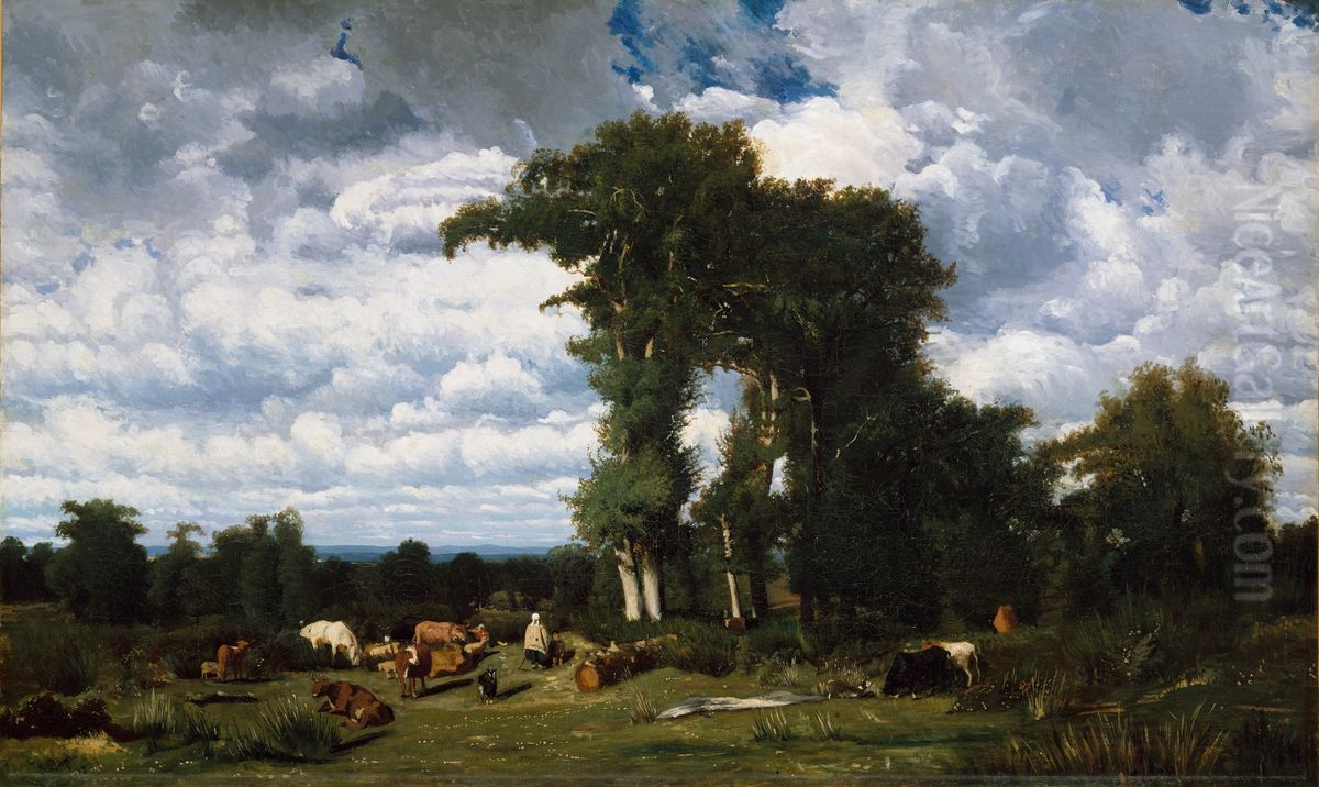 Landscape with Cattle at Limousin Oil Painting by Jules Dupre
