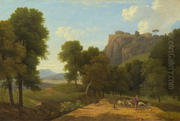 Shepherd with his Flock Oil Painting by Jean-Victor Bertin
