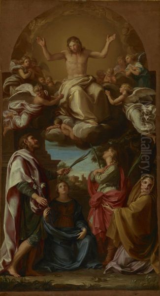 Christ in Glory with Saints Celsus, Julian, Marcionilla and Basilissa Oil Painting by Pompeo Batoni
