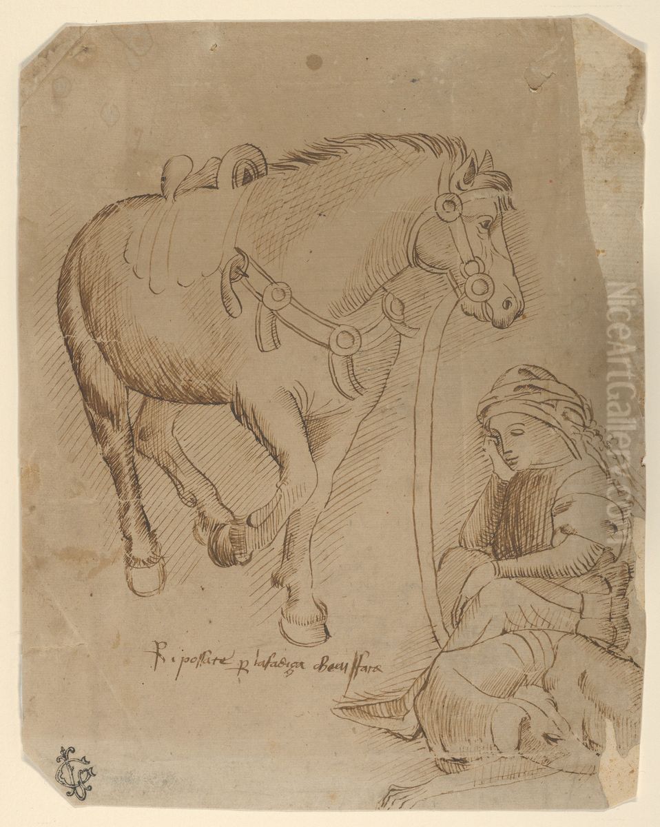 A Man Asleep Alongside a Dog and a Horse Oil Painting by Stefano da Verona