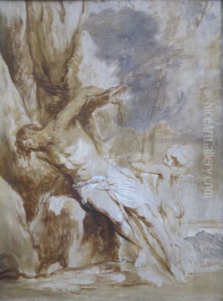 Saint Sebastian Tended by an Angel Oil Painting by Sir Anthony Van Dyck