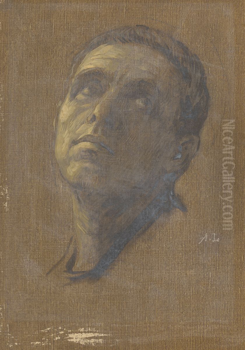 Head of a Man with Upturned Eyes Oil Painting by Alphonse Legros