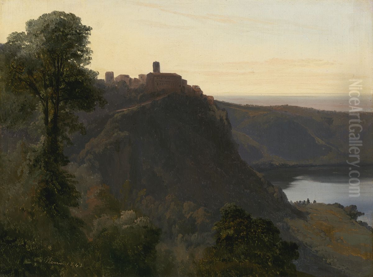 View of Lake Nemi Oil Painting by Jules Louis Phillipe Coignet