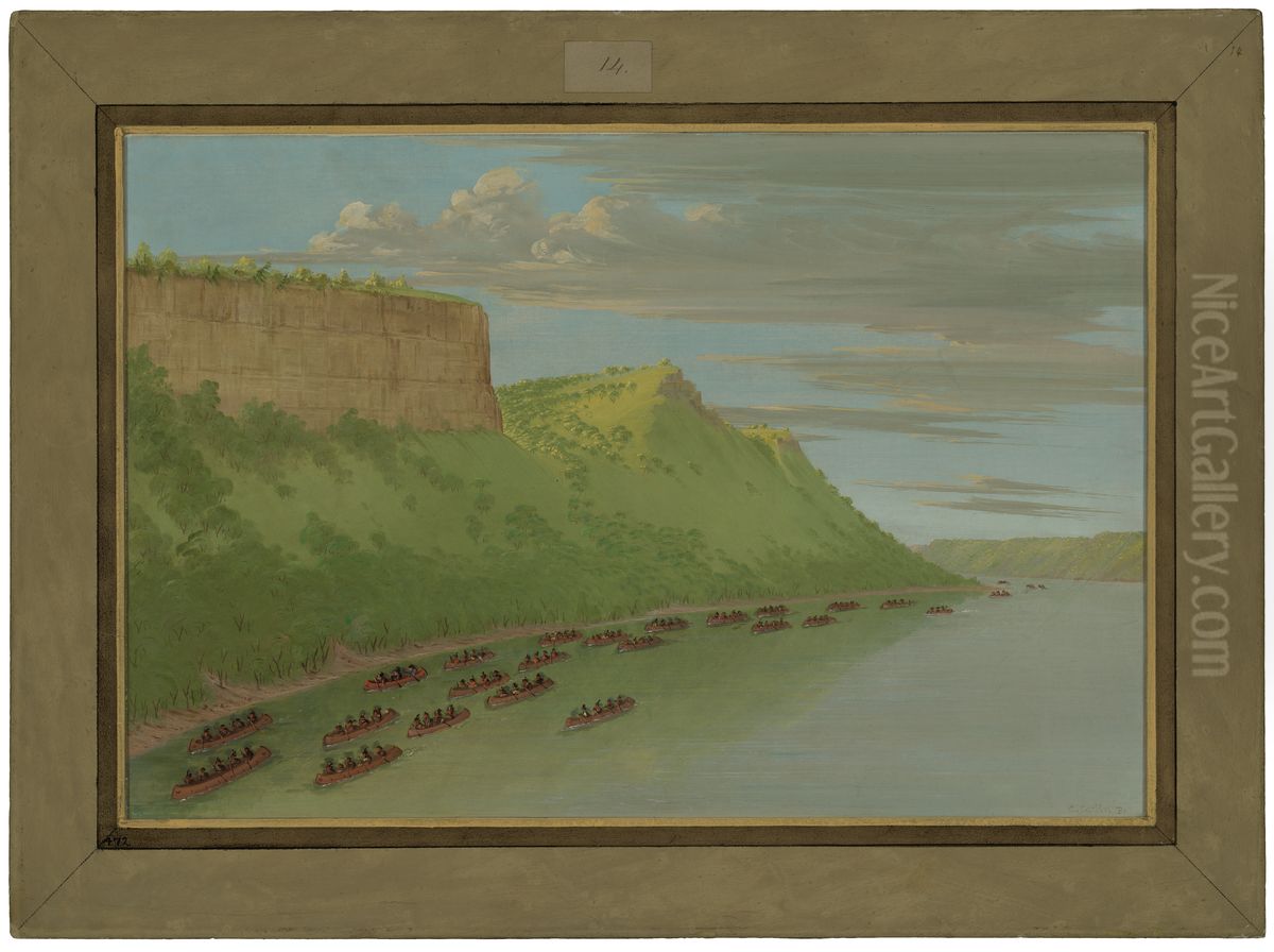 Father Hennepin and Companions Passing Lover's Leap. April 1680 Oil Painting by George Catlin