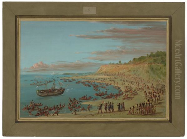 The Griffin Entering the Harbor at Mackinaw Oil Painting by George Catlin