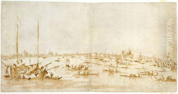 Panaromic View of the Bacino di San Marco, Looking up the Giudecca Canal Oil Painting by Francesco Guardi