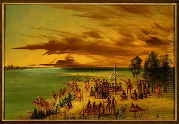 la salle claiming louisiana for france Oil Painting by George Catlin