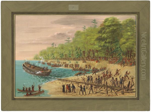 Launching of the Griffin. July 1679 Oil Painting by George Catlin