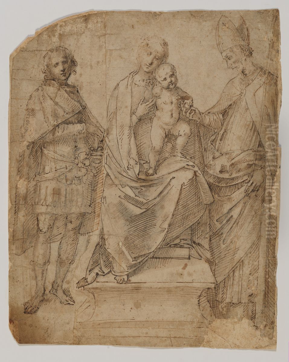 Madonna and Child with Saints Martin and Maurice (?) Oil Painting by Gaudenzio Ferrari