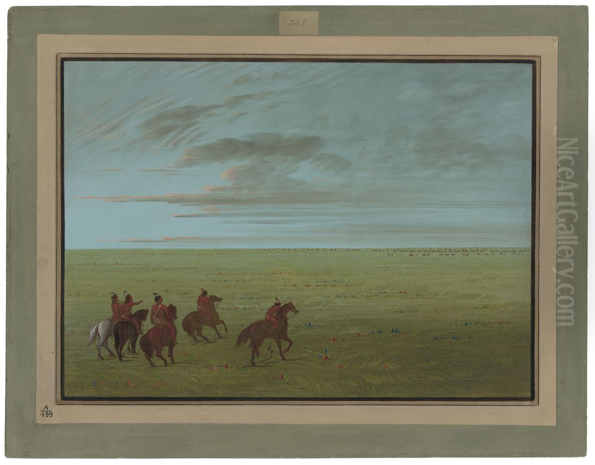 Connibos Starting for Wild Horses Oil Painting by George Catlin