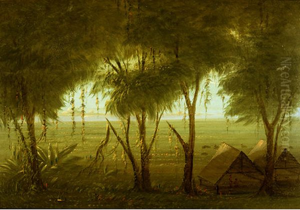 a connibo village Oil Painting by George Catlin