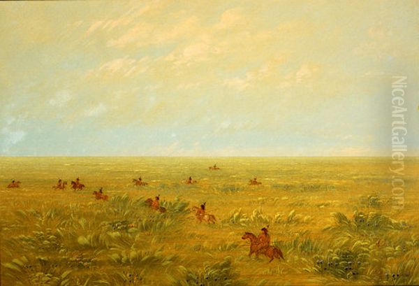 driving the pampas for wild cattle - connibo Oil Painting by George Catlin