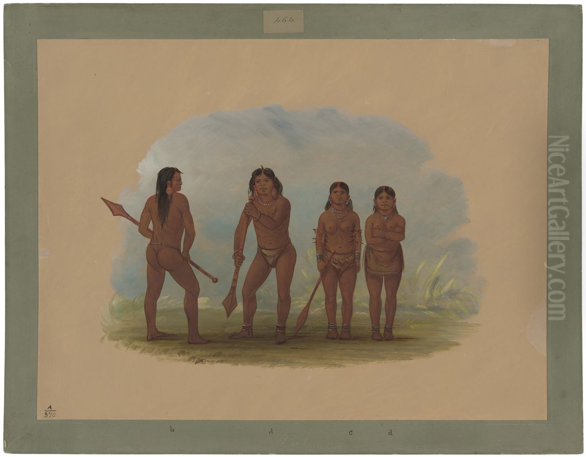 Four Angustura Indians Oil Painting by George Catlin