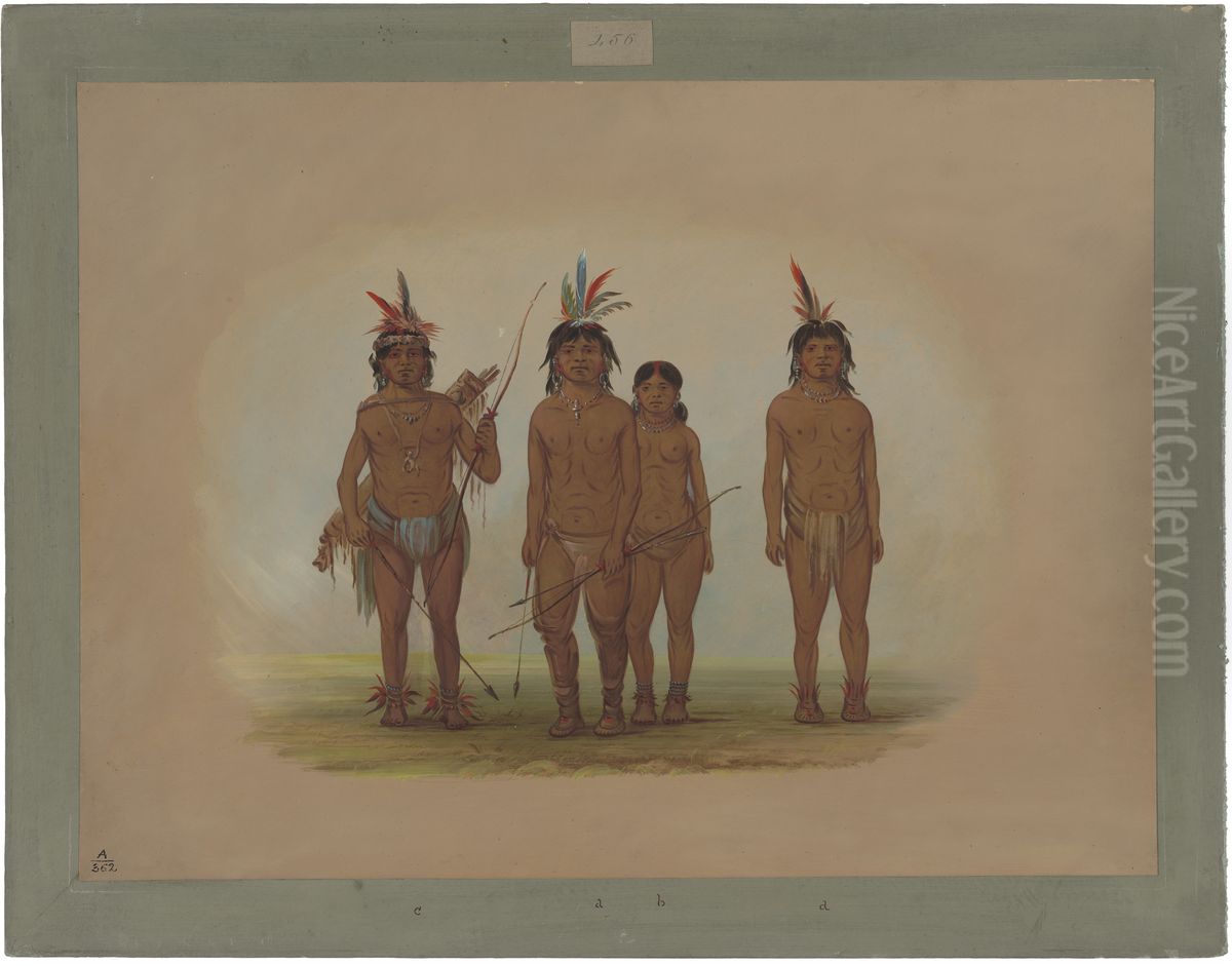 Four Macouchi Indians Oil Painting by George Catlin