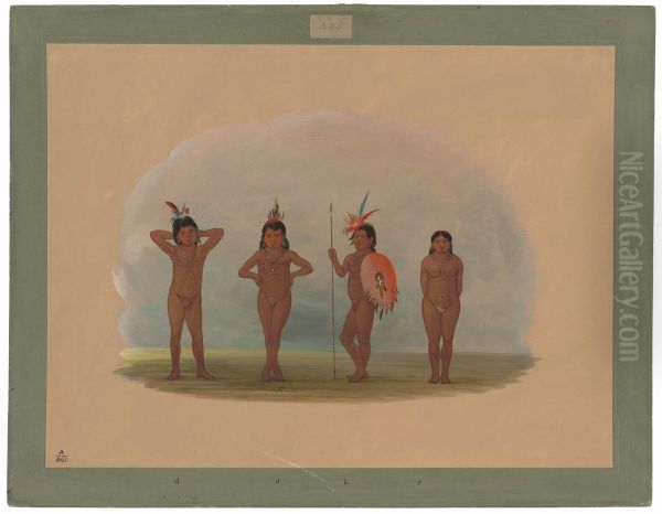 Four Zurumati Children Oil Painting by George Catlin